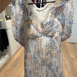 Floral Print Dress in Blue and Orange